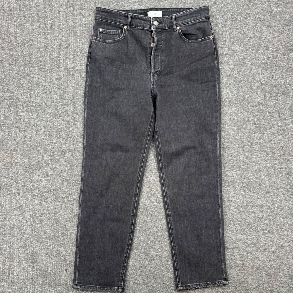 H&M High Waist Button Fly Crop Straight Leg Jeans Faded Black Size 8‎ Baggy